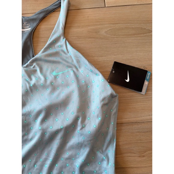 Nike Dri-FIT Womens XL Tank Top Built-in Bra Racerback Blue Polka Dot Training. - Picture 3 of 5